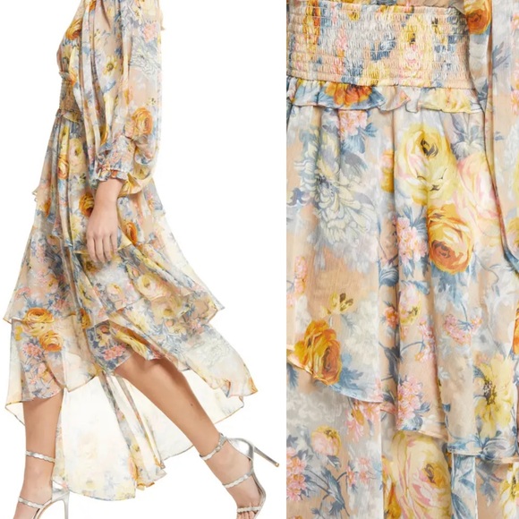 Elliatt Floral High-Low Dress - Yellow and Blue - Picture 3 of 10